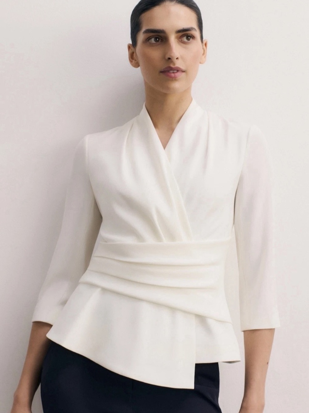 The Fold Clever Crepe Belleville Mid Sleeve Top Blouse Ivory Size 12 MSRP $398